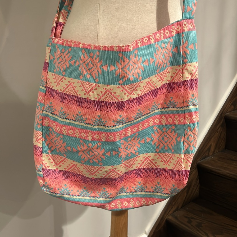 Large Multicolor Pastel Aztec Pattern Shoulder Bag - image 3